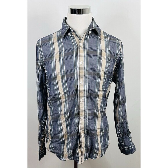 J Crew Medium Light Weight Chambray Shirt Gray Beige Plaid Cotton Button Down - Picture 2 of 5